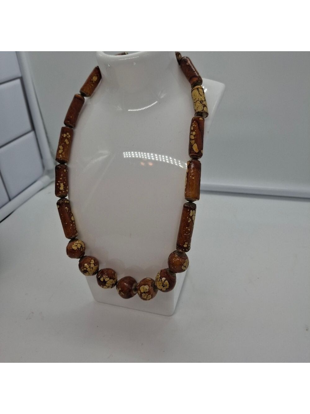 Wooden Brown Boho Bead Necklace - Picture 2 of 6